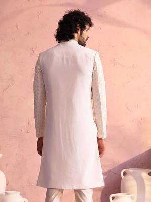Men'S Cream Georgette Sherwani Only Top 3