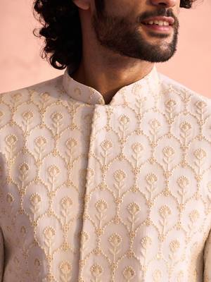 Men'S Cream Georgette Sherwani Only Top 4