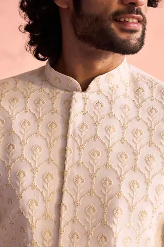 Men'S Cream Georgette Sherwani Only Top
