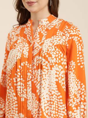 women's mandarin collar abstract orange a-line kurta and trouser 5