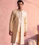 Men'S Beige Silk Blend Sherwani Only Top
