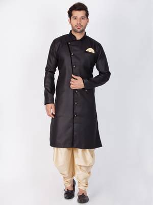 Black Cotton Blend Sherwani Set 1
