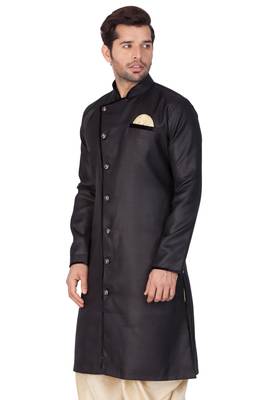 Black Cotton Blend Sherwani Set 4