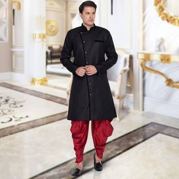 Black Cotton Blend Sherwani Set 1