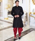 Black Cotton Blend Sherwani Set