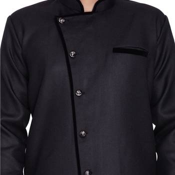 Black Cotton Blend Sherwani Set 3