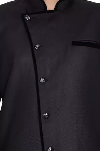 Black Cotton Blend Sherwani Set