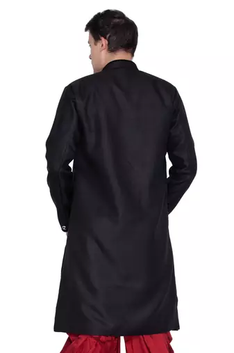 Black Cotton Blend Sherwani Set