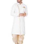 Men'S White Cotton Blend Sherwani Set
