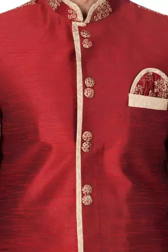 Maroon Silk Blend Sherwani Set