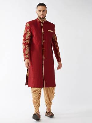 Maroon Silk Blend Sherwani Set 1