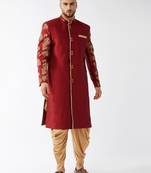 Maroon Silk Blend Sherwani Set