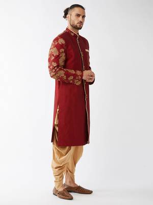 Maroon Silk Blend Sherwani Set 2