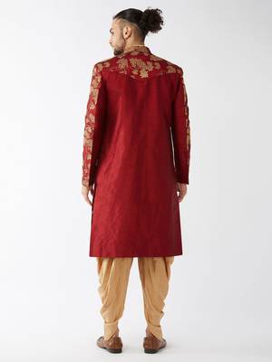 Maroon Silk Blend Sherwani Set 3
