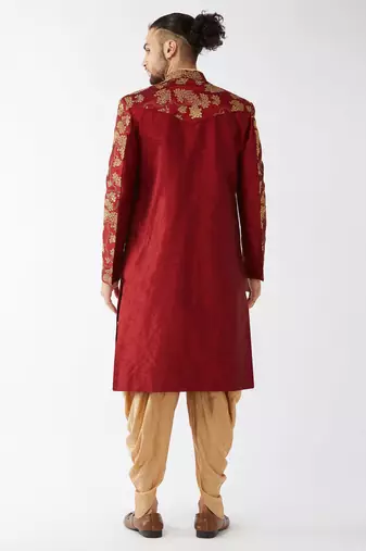 Maroon Silk Blend Sherwani Set