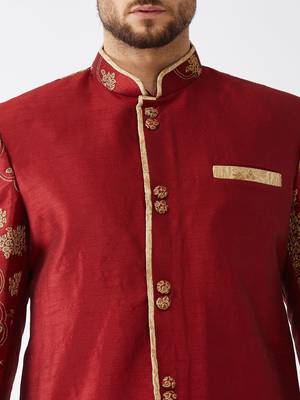Maroon Silk Blend Sherwani Set 4