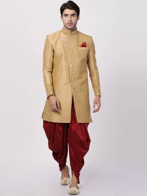 Beige Silk Blend Sherwani Set 2