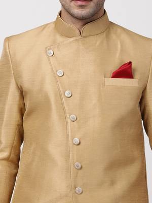 Beige Silk Blend Sherwani Set 3