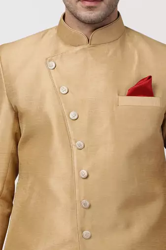 Beige Silk Blend Sherwani Set