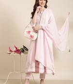 women's round neck floral pink anarkali kurta and trouser with dupatta