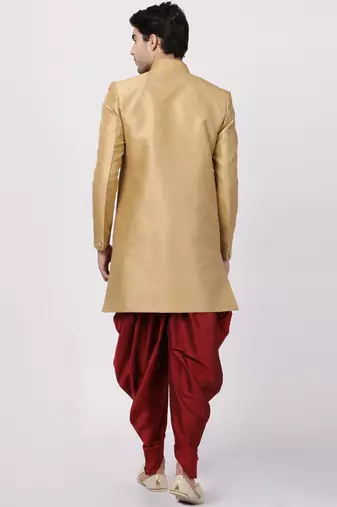 Beige Silk Blend Sherwani Set