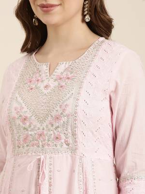 women's round neck floral pink anarkali kurta and trouser with dupatta 5