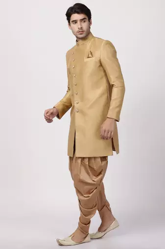 Beige Silk Blend Sherwani Set