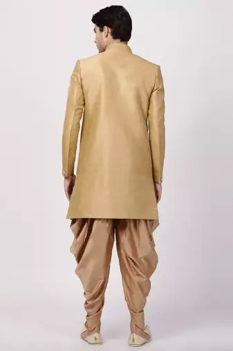Beige Silk Blend Sherwani Set