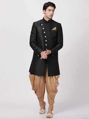 Black Silk Blend Sherwani Set 1