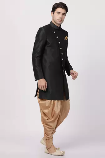 Black Silk Blend Sherwani Set