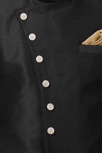 Black Silk Blend Sherwani Set