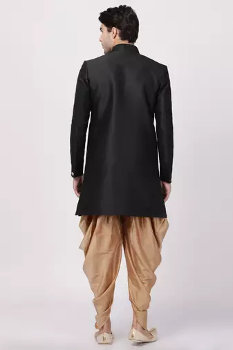 Black Silk Blend Sherwani Set