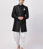 Black Silk Blend Sherwani Set