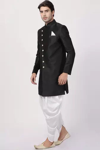 Black Silk Blend Sherwani Set