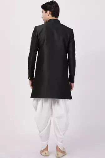 Black Silk Blend Sherwani Set