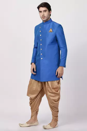  blue silk blend sherwani set