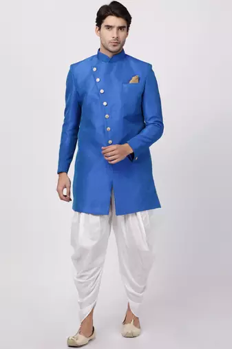  blue silk blend sherwani set