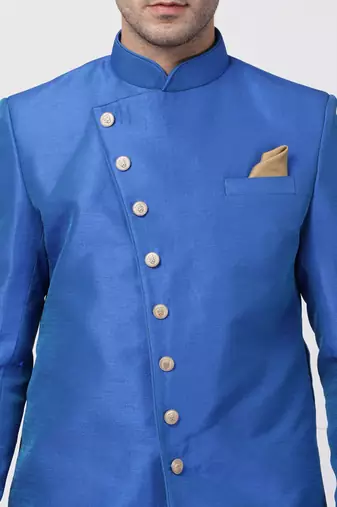  blue silk blend sherwani set