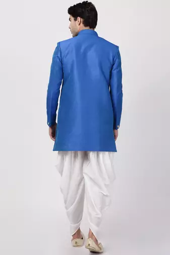  blue silk blend sherwani set