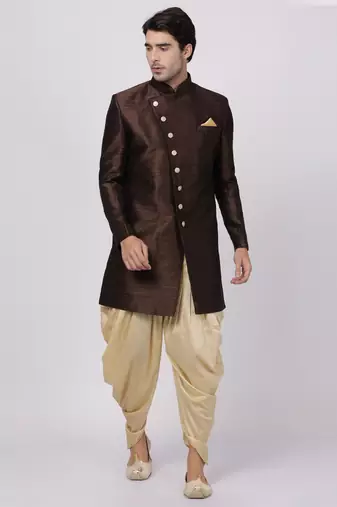 Brown Silk Blend Sherwani Set
