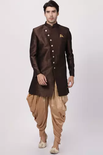 Brown Silk Blend Sherwani Set