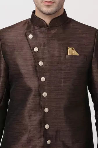 Brown Silk Blend Sherwani Set