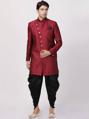 Maroon Silk Blend Sherwani Set 1