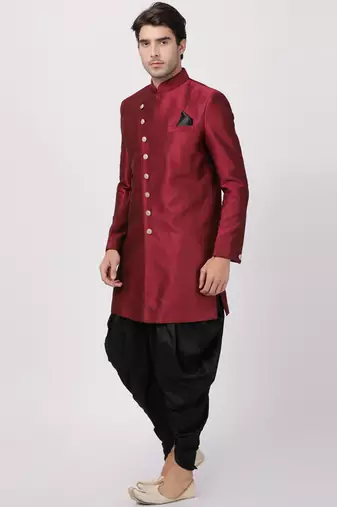 Maroon Silk Blend Sherwani Set