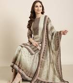 women's round neck floral green straight kurti and sharara with dupatta