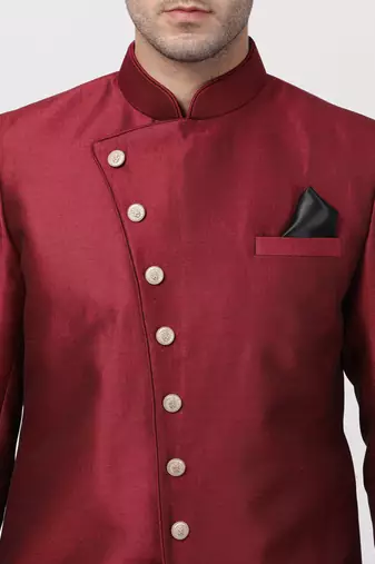 Maroon Silk Blend Sherwani Set