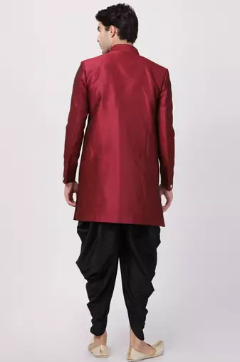 Maroon Silk Blend Sherwani Set