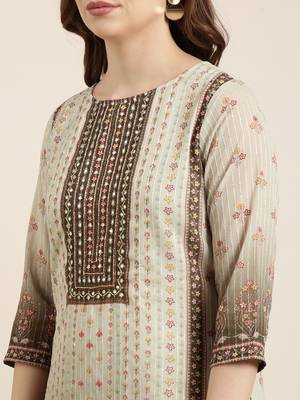 women's round neck floral green straight kurti and sharara with dupatta 5