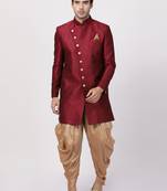 Maroon Silk Blend Sherwani Set