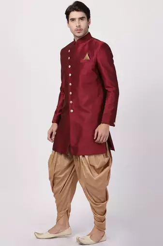 Maroon Silk Blend Sherwani Set